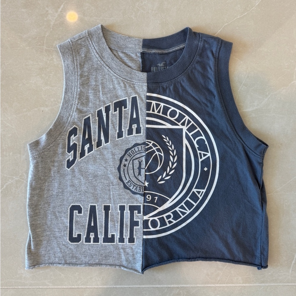 Hollister Gray and Blue Santa Monica California Tank Top